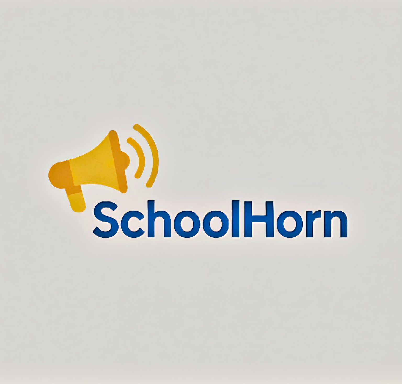 SchoolHorn logo (yellow megaphone).